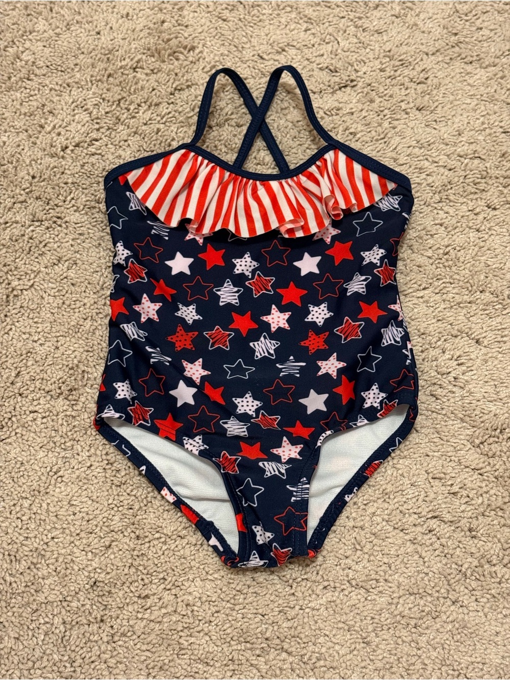 healthtex Navy Red White Star Ruffle One-Piece Swimsuit